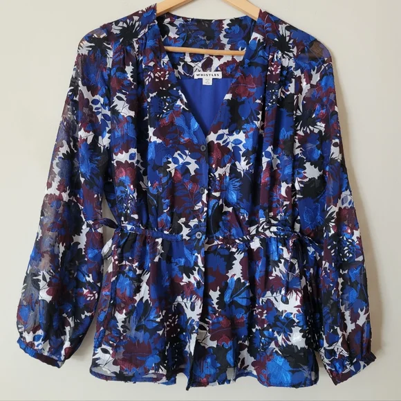Whistles Women's Multicolour Floral Williamsburg Jacquard Long Sleeve Blouse Top - Picture 2 of 10